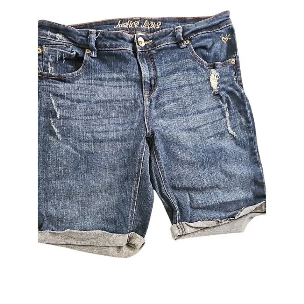 Justice Girls Simply Low Bermuda Denim Shorts Bundle 2 Pairs Blue Size 16.5 Plus